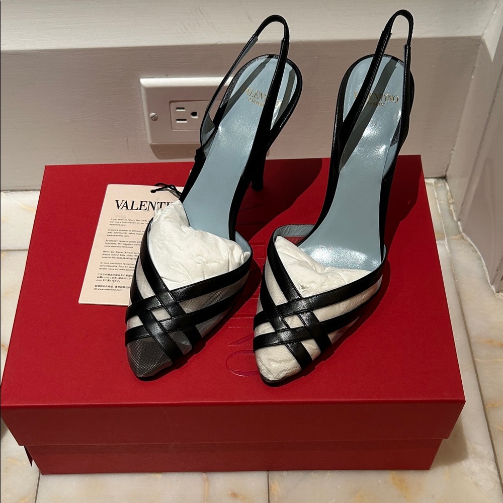 Valentino Black and White Strappy Heels